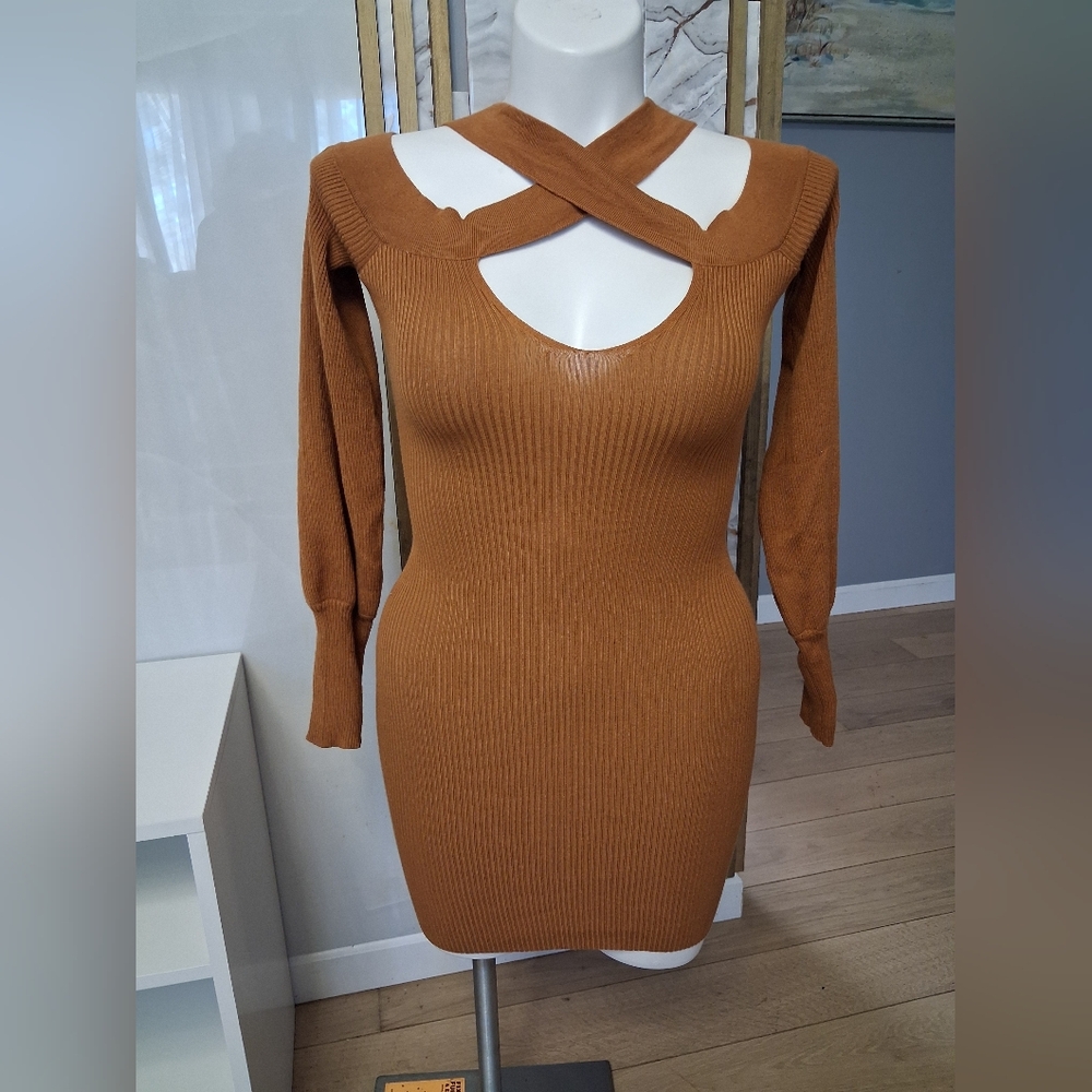 Elegant Brown Knit Dress